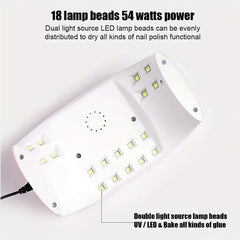 Nail Dryer - Interior view of a white nail curing lamp with 18 LED lamp beads inside