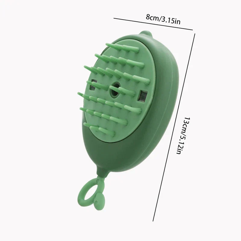 Uv Light Pet Grooming Comb - Green pet grooming brush showing dimension lines on a white background