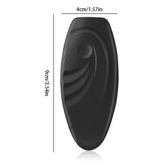 Black oval dog repeller trainer with dimensions labeled 9cm tall and 4cm wide on a white background