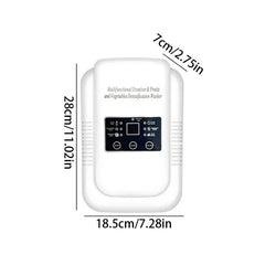 Ultrasonic Vegetable Fruit Washer - White ozone generator product shot with dimension labels on a plain white background