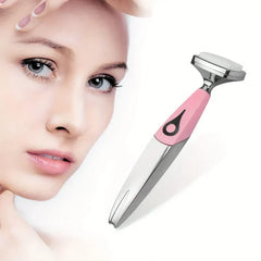 Ultrasonic Spatula - Facial cleansing device displayed alongside cropped view of person’s face for skincare use context