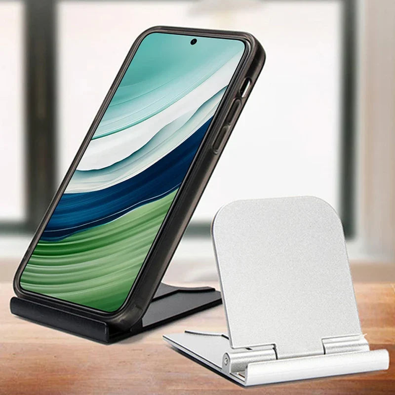 Foldable desktop cell phone holder in a home office