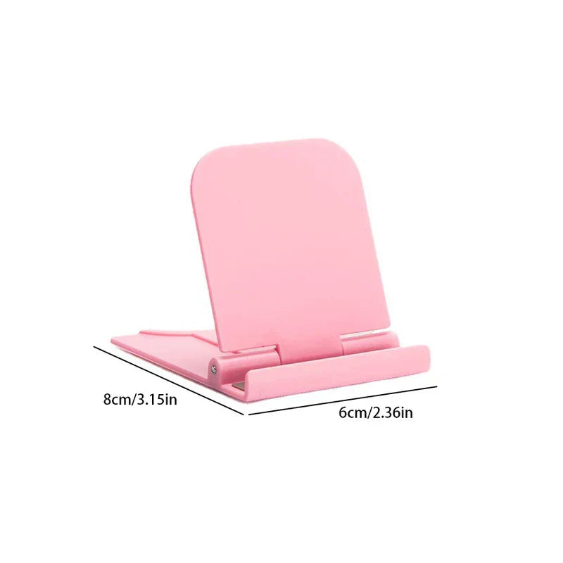 Cell Phone Holder - Pink foldable phone stand with base dimension labels 8cm and 6cm on white background.