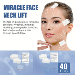 V Line Face Lifting Mask - Infographic showing use cases for lift patches, 40 piece count, and patch stacks with instruction sheets