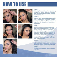 V Line Face Lifting Mask - Five-step illustrated guide showing a woman demonstrating how to apply a face lift product with text instructions.