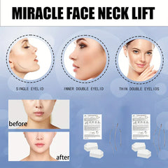 V Line Face Lifting Mask - Product advertisement with before/after face photos, labeled eyelid type illustrations, and packaged face lift kits.