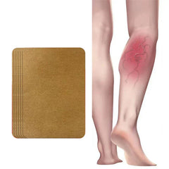 Stack of brown support patches next to an illustration of legs with visible vein discoloration
