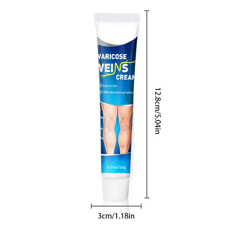 Itch Relief Cream - Single varicose veins cream tube with dimension labels showing 12.8cm height and 3cm width.