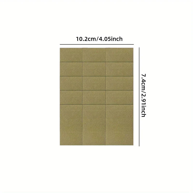 Sheet of 15 small brown rectangular cutouts on a white background with dimension labels