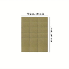 Sheet of 15 small brown rectangular cutouts on a white background with dimension labels