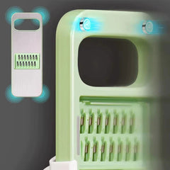Mandoline - Closeup of magnetic interchangeable blade insert attachment on the slicer frame