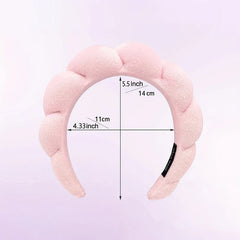 Velvet Padded Sponge Headband Hair Hoop - Light pink cloud-style padded headband displayed with inch and centimeter dimension measurements on a plain background