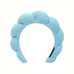 Velvet Padded Sponge Headband Hair Hoop - Light blue terry cloth cloud-shaped padded headband displayed against white background