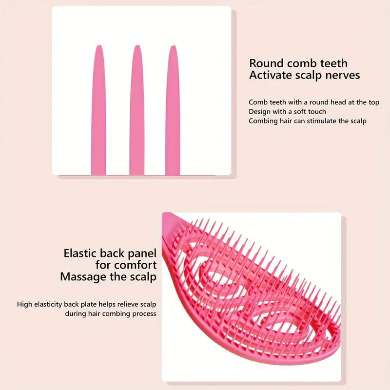 Paddle Hair Brush - Diagram highlighting rounded brush teeth and flexible elastic back panel design features