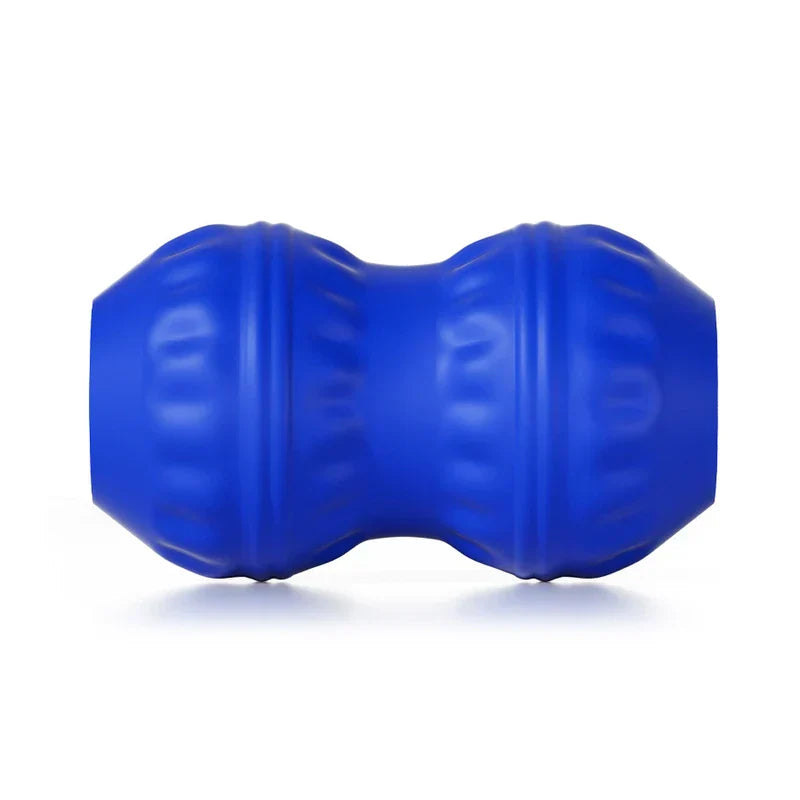 Massage Ball Roller - Blue contoured textured massage roller with indented center, shown against a white background.