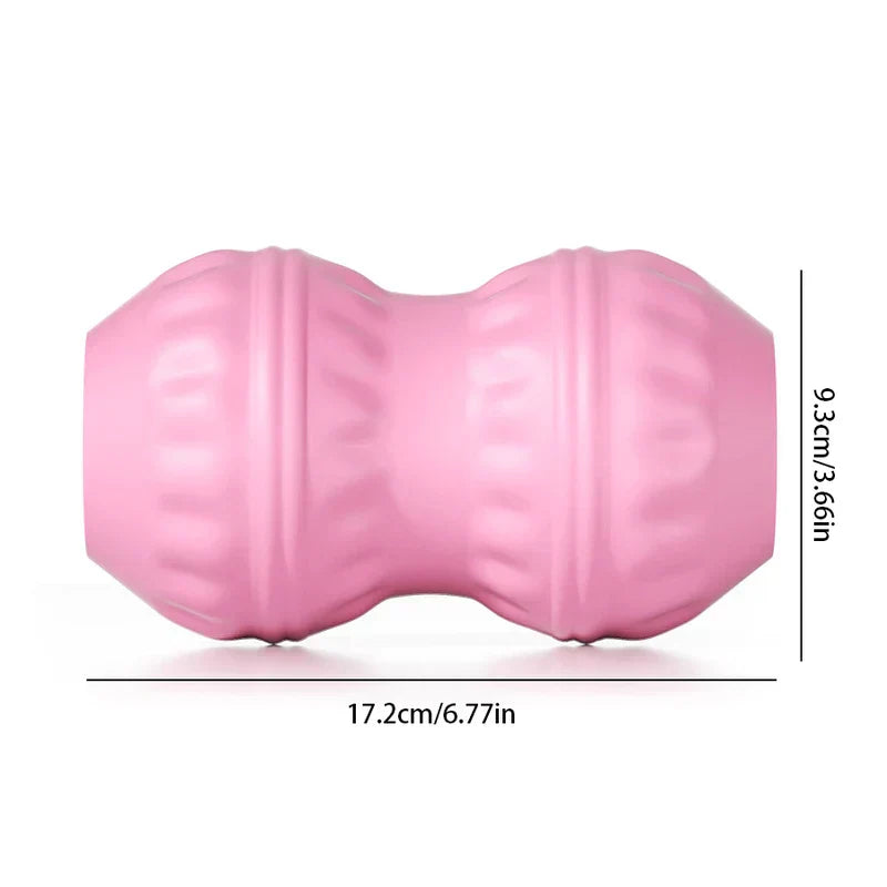 Massage Ball Roller - Pink peanut-shaped textured massager with length 17.2cm and diameter 9.3cm marked