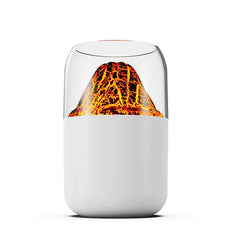 Aroma Diffuser Humidifier - White volcano-style humidifier on a plain white background, showing a lit volcanic crackle pattern inside the clear upper section