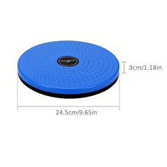 Fitness Board - Blue round waist twisting disc with dimension labels showing 24.5cm diameter and 3cm thickness