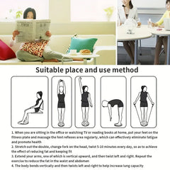 Fitness Board - Collage showing casual use scenarios and four illustrated exercise positions on the twisting disc with instructional text