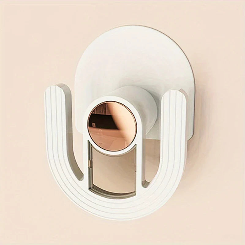 Slipper Rack Organizer - Wall-mounted decorative wall sconce with white ridged U-shaped front and rose gold mirrored accents against a pale beige wall.