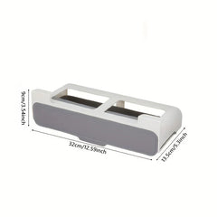 Wall Mount Spice Rack - White and gray under-shelf storage drawer with dimension labels showing height, length, and width