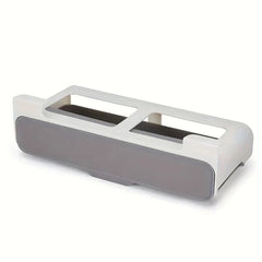 Wall Mount Spice Rack - White and gray under-shelf sliding storage drawer viewed at a slight angle against a white background