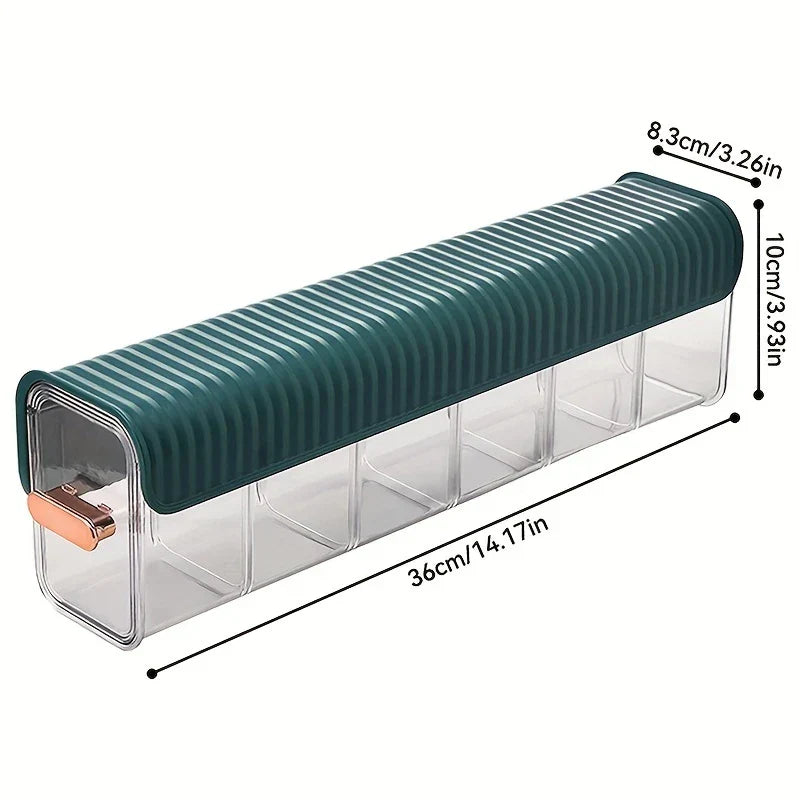 Sock Underwear Organizer Box - Identical long divided clear storage box with smooth dark green lid and rose gold clasp, shown as a standalone product render against a white background