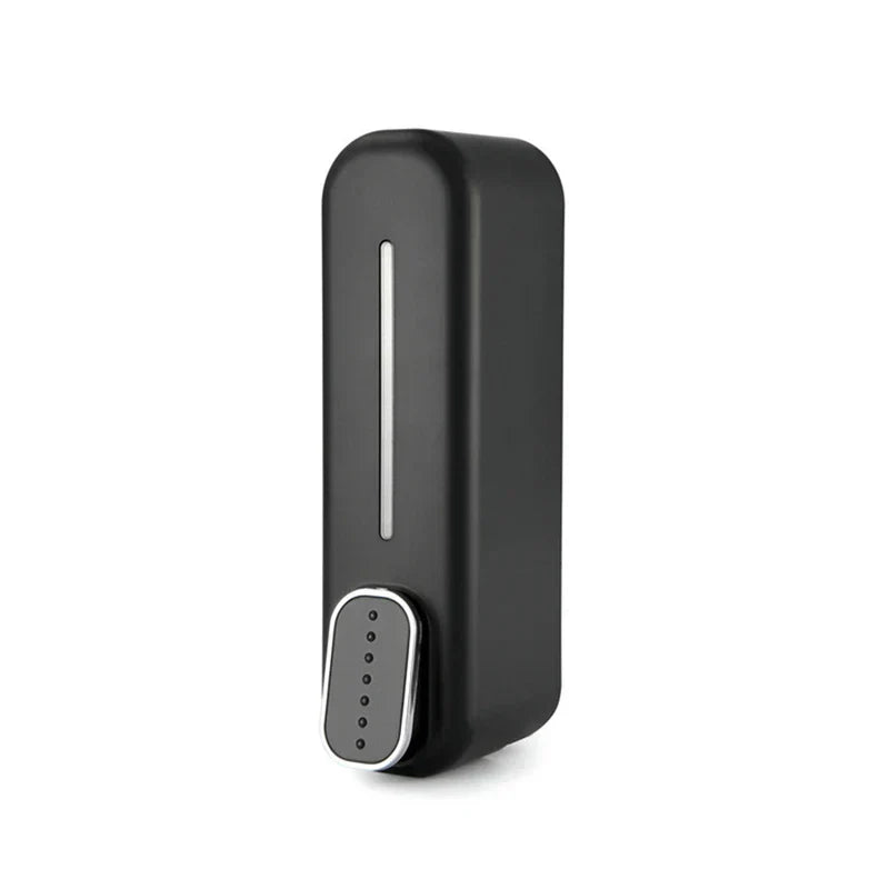 Shampoo Dispenser - Single black wall-mounted soap dispenser shown against a plain white background