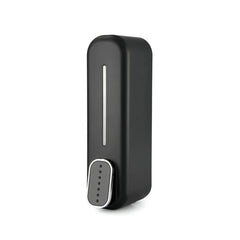 Shampoo Dispenser - Single black wall-mounted soap dispenser shown against a plain white background