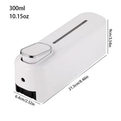 300ml white horizontal soap shampoo dispenser with labeled cm and inch size measurements