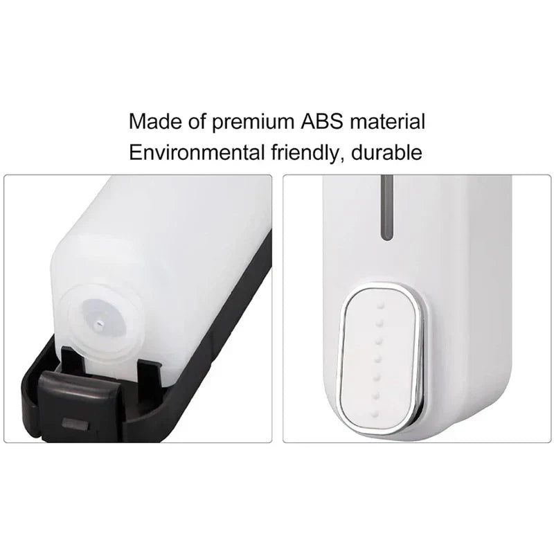 Shampoo Dispenser - Product material text with two close-up detail shots of soap dispenser parts
