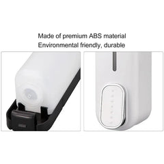 Shampoo Dispenser - Product material text with two close-up detail shots of soap dispenser parts