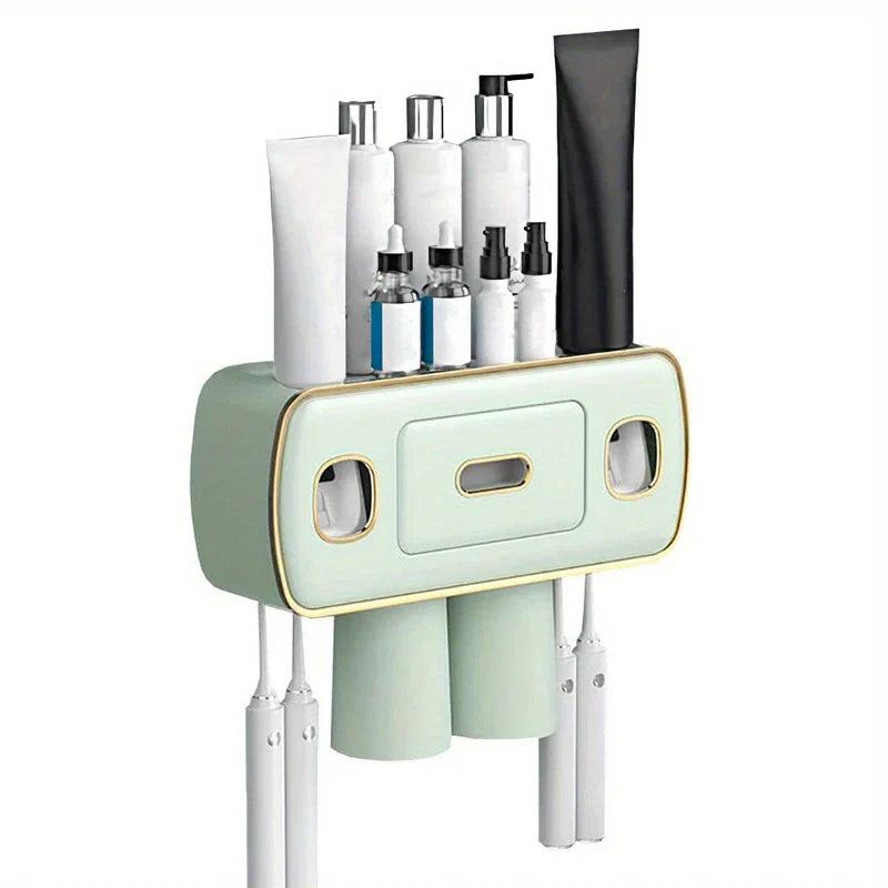 Wall Mount Toothbrush Holder Toothpaste Dispenser Set