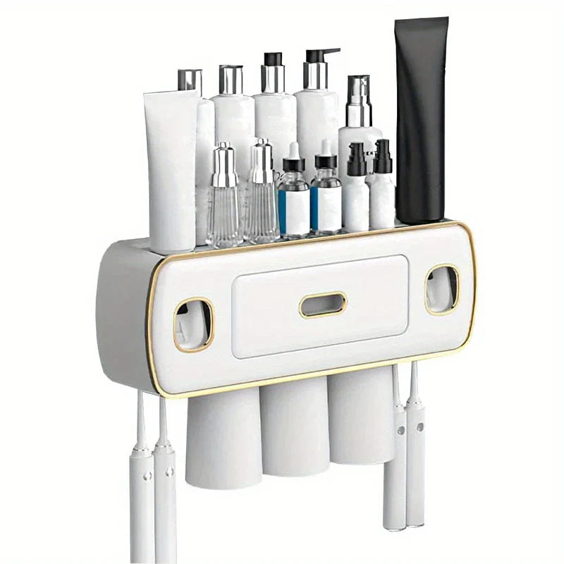 Wall Mount Toothbrush Holder Toothpaste Dispenser Set