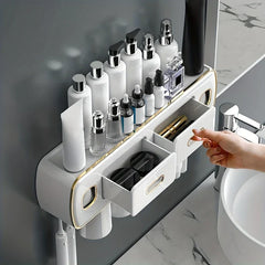 Wall Mount Toothbrush Holder Toothpaste Dispenser Set