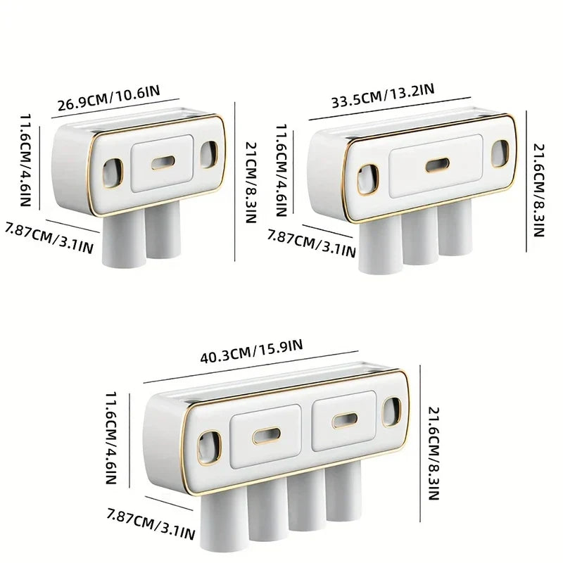Wall Mount Toothbrush Holder Toothpaste Dispenser Set