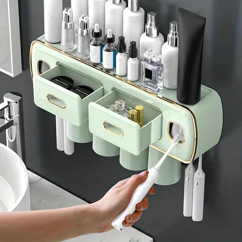 Wall Mount Toothbrush Holder Toothpaste Dispenser Set