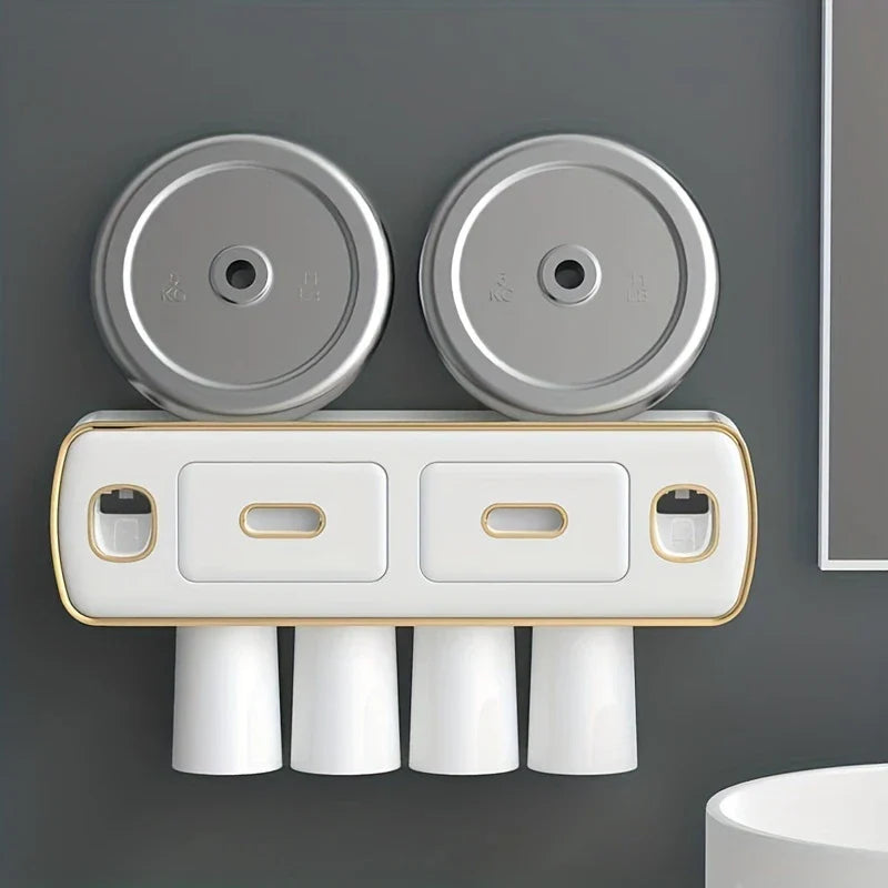 Wall Mount Toothbrush Holder Toothpaste Dispenser Set