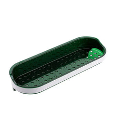 Wall Mounted Shelf - Empty two-tone green and white perforated elongated storage tray, set against a plain white background.