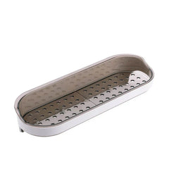 Wall Mounted Shelf - Oblong plastic organizer tray with perforated removable inner tray, rounded ends, white outer base on a plain white background.