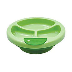Food Warmer - Light green round divided serving dish with three separate compartments and fill port cap