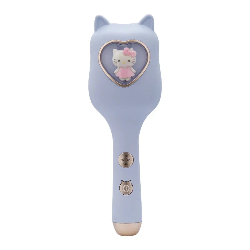 frühlingsrollen maschine - Eierrollen-Maker - Hellblaue Katzenohren-Haarglätterbürste mit Hello-Kitty-Figur in einem Herzfenster, mit Temperaturanzeige und Einschaltknopf