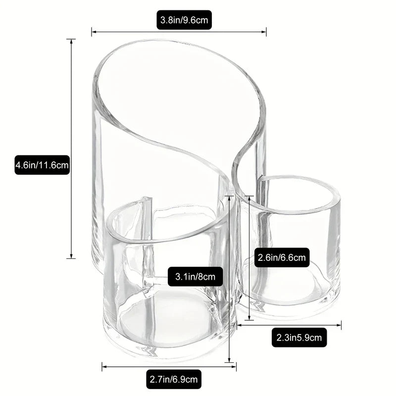 kosmetikständer - Transparenter Kosmetikständer mit 3 Fächern und geschwungenem Design, mit Zoll/Zentimeter-Maßangaben