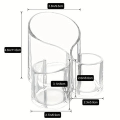 kosmetikständer - Transparenter Kosmetikständer mit 3 Fächern und geschwungenem Design, mit Zoll/Zentimeter-Maßangaben