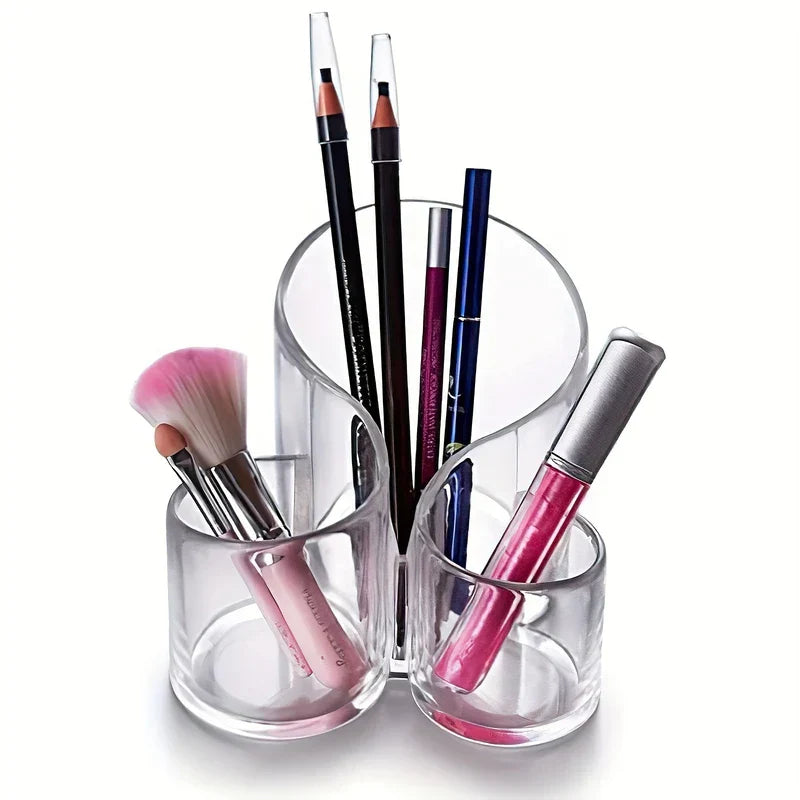 kosmetikständer - Transparenter Kosmetikständer mit 3 Fächern und geschwungenem Design, der Eyeliner, Lipgloss und Make-up-Pinsel hält