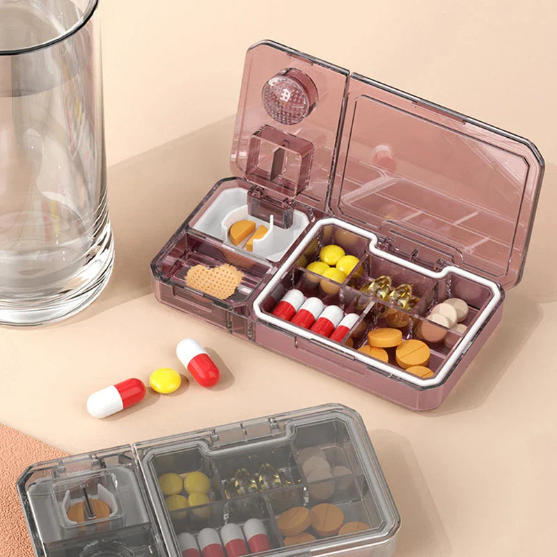 Weekly pill organizer box case in a travel bag