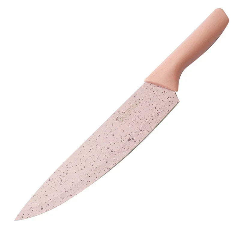 Organizer Box - Single pink-handled speckled chef’s knife displayed at an angle against white
