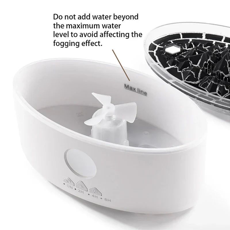 Diffuser Humidifier - Internal water reservoir of the humidifier, showing the max fill line, internal fan, and removed decorative top cover