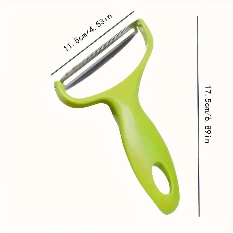 Vegetable Slicer - Green Y-shaped vegetable peeler with size measurement lines, showing total length 17.5cm and blade width 11.5cm.