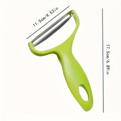 Vegetable Slicer - Green Y-shaped vegetable peeler with size measurement lines, showing total length 17.5cm and blade width 11.5cm.